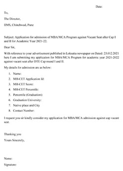 Application for MBA-MCA Admission against CAP